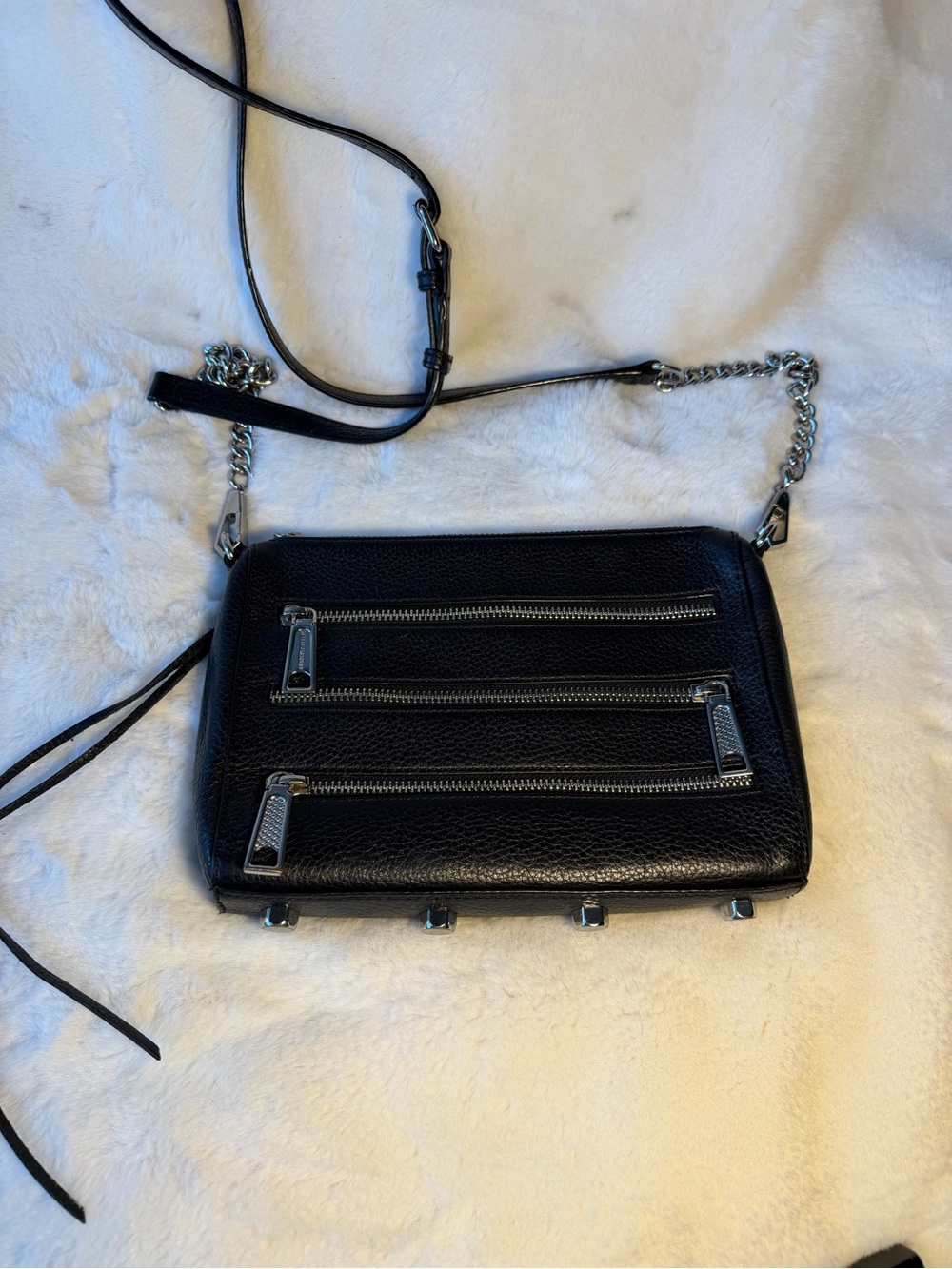 Rebecca Minkoff Black Pebbled Leather Crossbody with Chain Strap